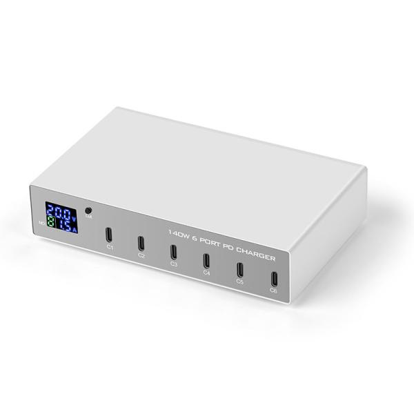 6-Port 140W PD 3.0 Smart Multiport USB C Charger Portable Size USB Charging Station with 20W USB C for Each Port for Cellphones