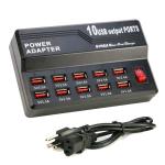 10-Port USB2.0 10A 50W Multi Charger Station with Switch 5V 1A 2.4A Output for Mobile Phones Convenient Travel Charger
