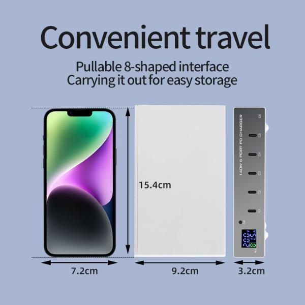 6-Port 140W PD 3.0 Smart Multiport USB C Charger Portable Size USB Charging Station with 20W USB C for Each Port for Cellphones