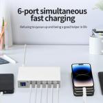 6-Port 140W PD 3.0 Smart Multiport USB C Charger Portable Size USB Charging Station with 20W USB C for Each Port for Cellphones