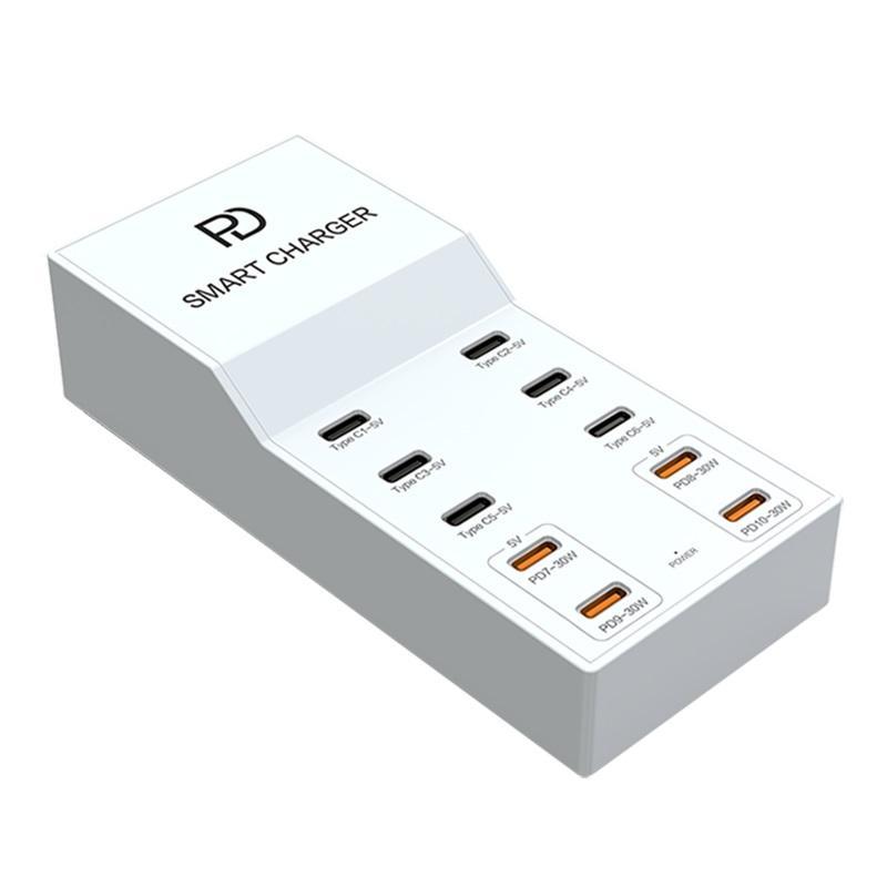 2024 10 Ports Type C PD USB Multi Charger Station Fast Charging Charger Dock Hub US EU UK Plug 5V 3A Output for Multiple Phones