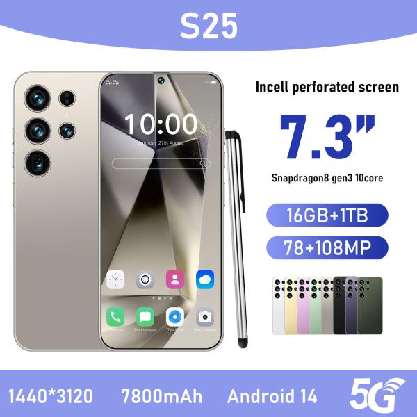 Hot Sale Original S25 5G Unlocked Android 14 Smartphone Decacore CPU HD Screen Spanish 16GB+1TB Memory Wholesale Price