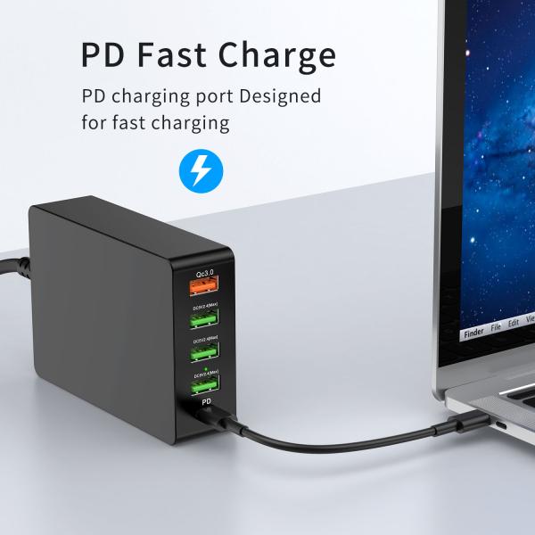 2022 Hot Sale 5 Ports QC3.0+PD Fast Charging Dock Station Charger Stand QC3.0 Fast Phone Charger for Mobile Phone