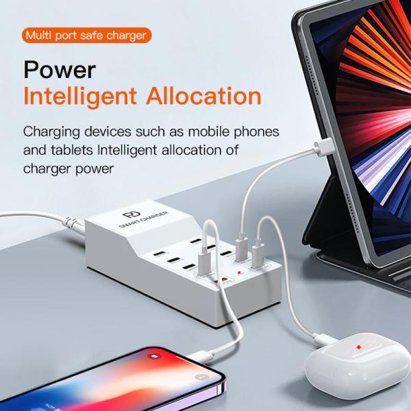 2024 10 Ports Type C PD USB Multi Charger Station Fast Charging Charger Dock Hub US EU UK Plug 5V 3A Output for Multiple Phones