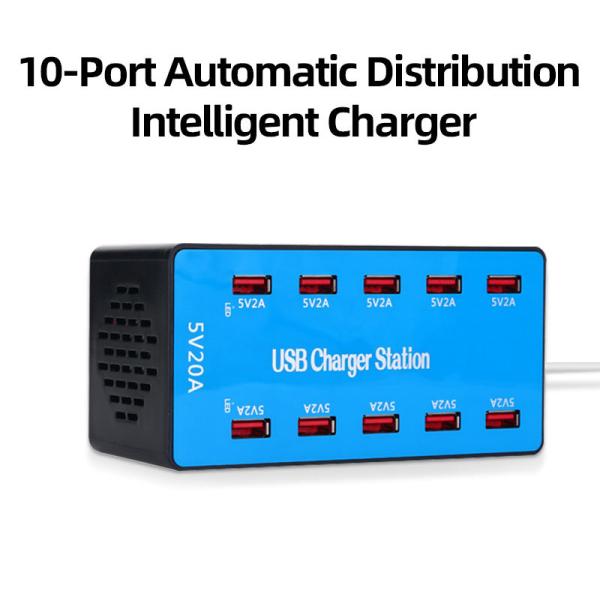 High Quality 100W Multi-Port Smart USB Charger 5v 2.4a CE Rohs FCC Approved 10-Port Mobile Phone & USB Charging Station