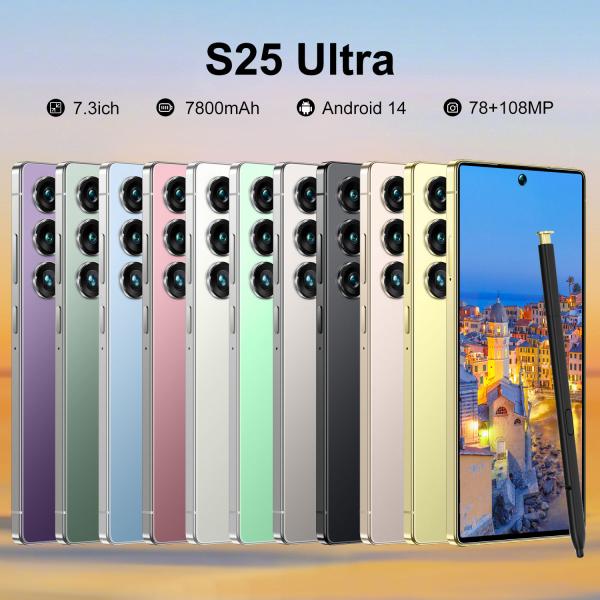 2025 Ultra 5G Smartphone S25 Android 7.3 Inch HD Screen 108MP Rear Camera 16+1TB Gaming Phone Deca Core CPU Hot Sale Spanish