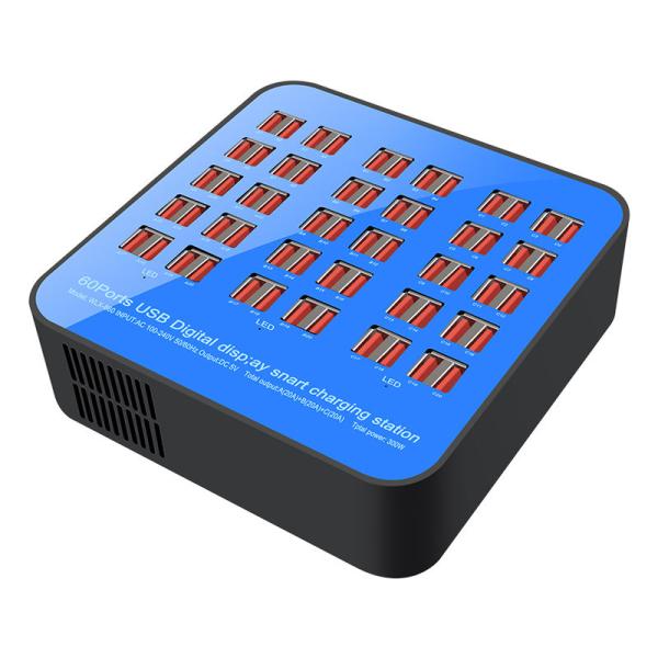 High Power 300W 60Port Fast Usb Charging Station with 2.4A Output Phone Charge Socket Standard for Hotels Schools and Businesses