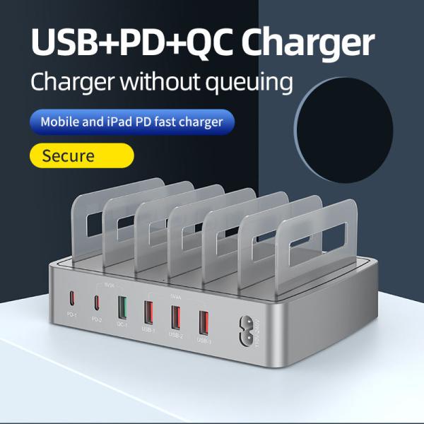 USB Charging Station 72W 6 Port USB C Charger with 45W PD Fast USB Multi Port Charger Dock for iPhone 16/15/14/13 iPad Tablets