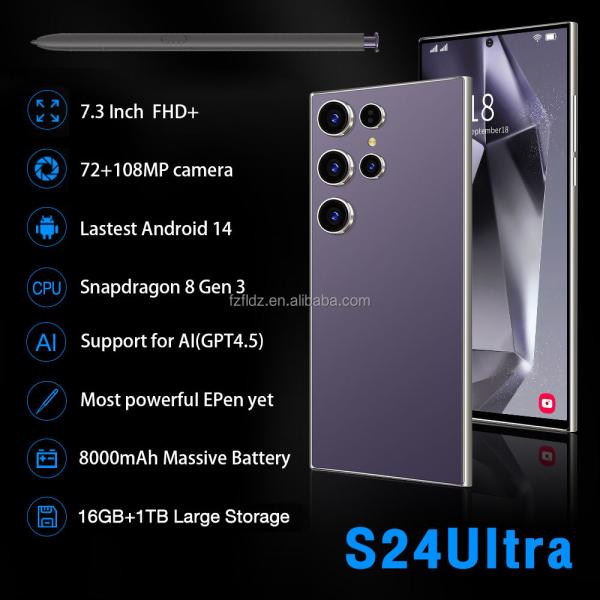 2024 New Hot Selling S24 Ultra Smartphone 7.3 Inch Android 14 16GB+1TB Face Unlock Global Version 3G 4G 5G Spanish 100W Mobile