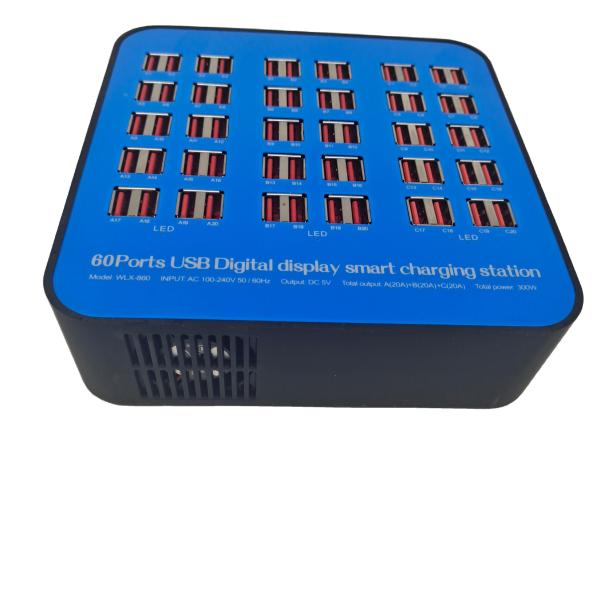 High Power 300W 60Port Fast Usb Charging Station with 2.4A Output Phone Charge Socket Standard for Hotels Schools and Businesses