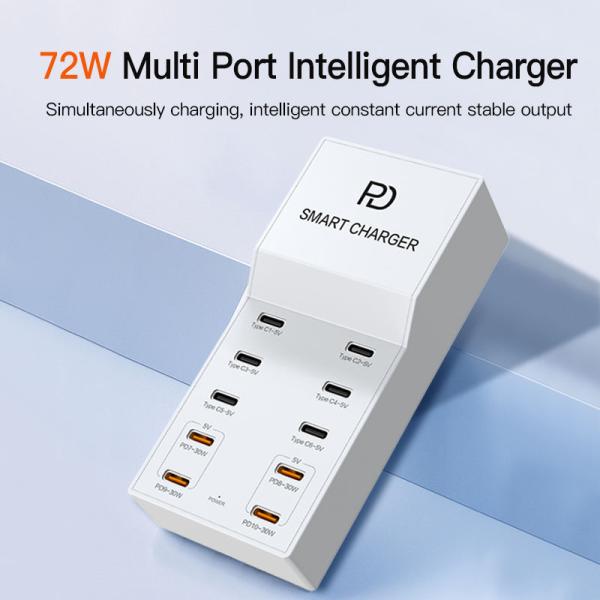 2024 10 Ports Type C PD USB Multi Charger Station Fast Charging Charger Dock Hub US EU UK Plug 5V 3A Output for Multiple Phones